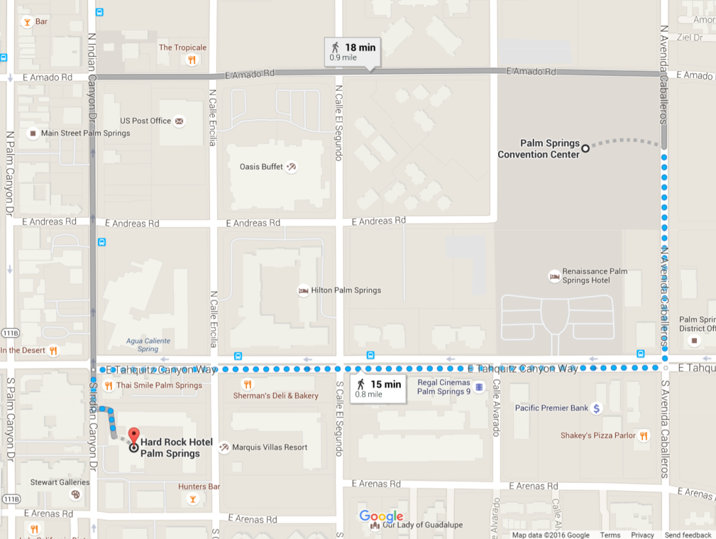 The route from the Convention Center to the Hard Rock Hotel